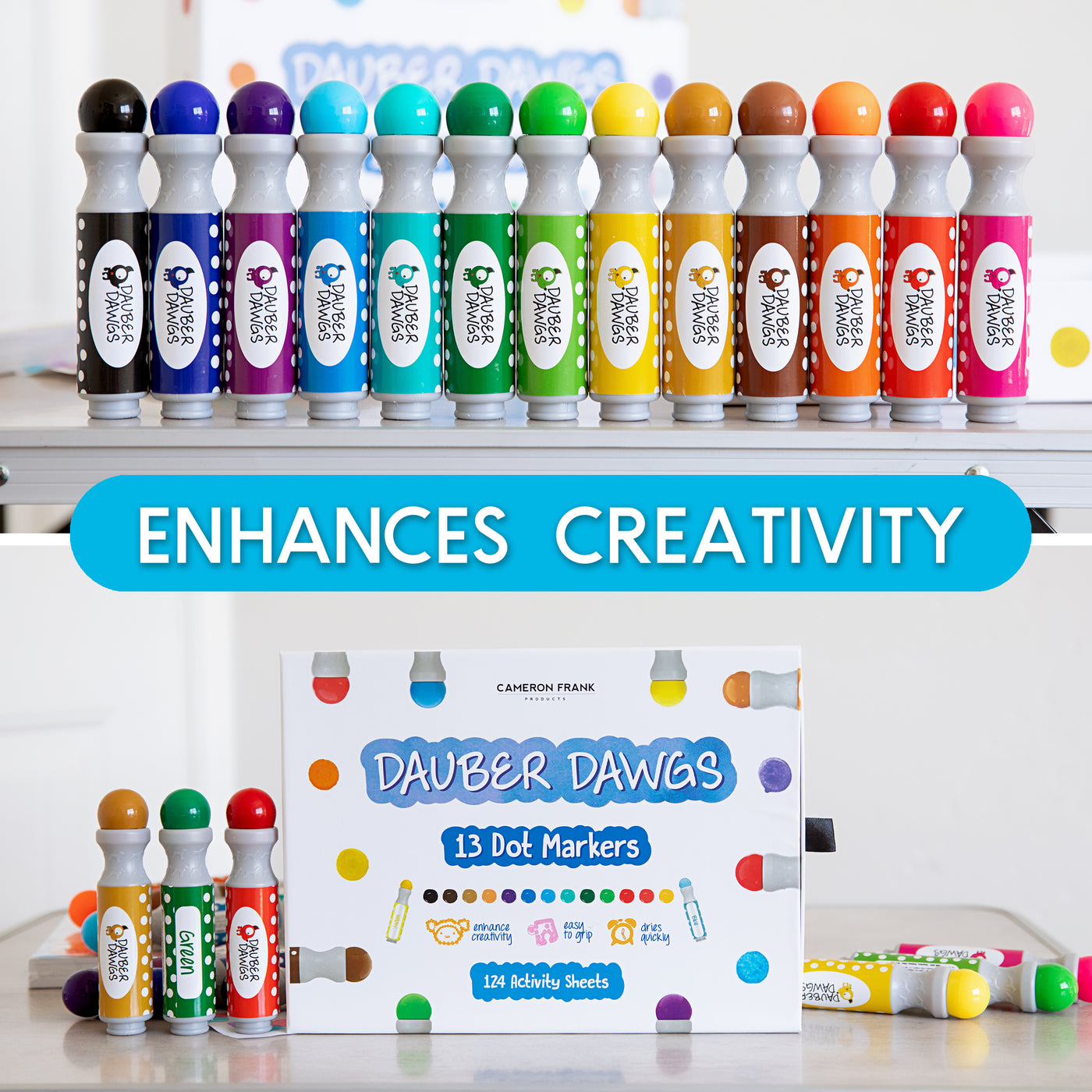 Buy Cameron Frank Products Dot Markers for Toddlers 1-3 - Set of 8 Dauber  Dawgs Washable Dot Paints with 3 Activity Book PDFs
